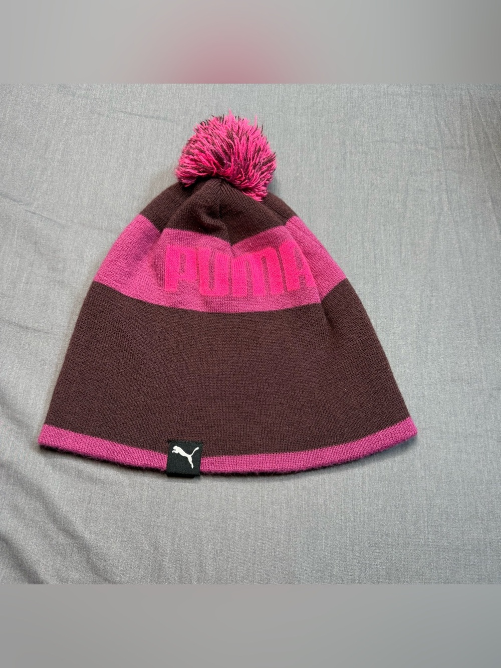 Puma Pink and Plum Knit Pom Beanie